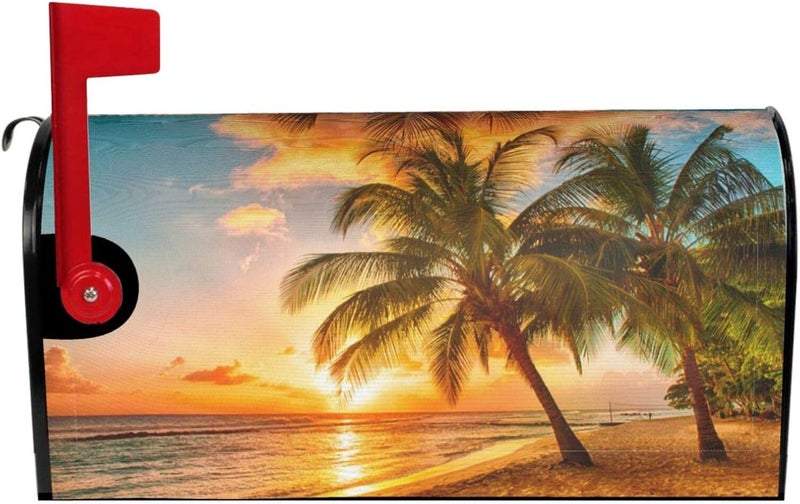 Abucaky Beach Palm Trees Mailbox Cover Magnetic Sunset Over The Sea Waterproof Mailbox Wraps Post Letter Box Decor 25.5x21 in - Image 2